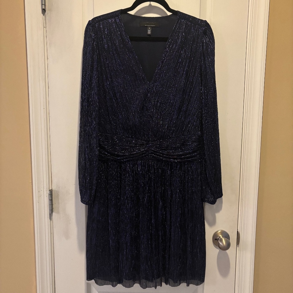 WHBM Long Sleeve Navy Blue Sparkle Dress, Size M